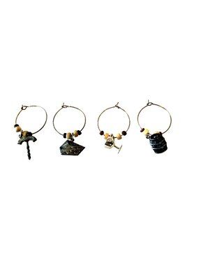 Wine Charms 1"  Charm Beads Silver Hoops Set of 4  Corkscrew Wine Glass Cheese B